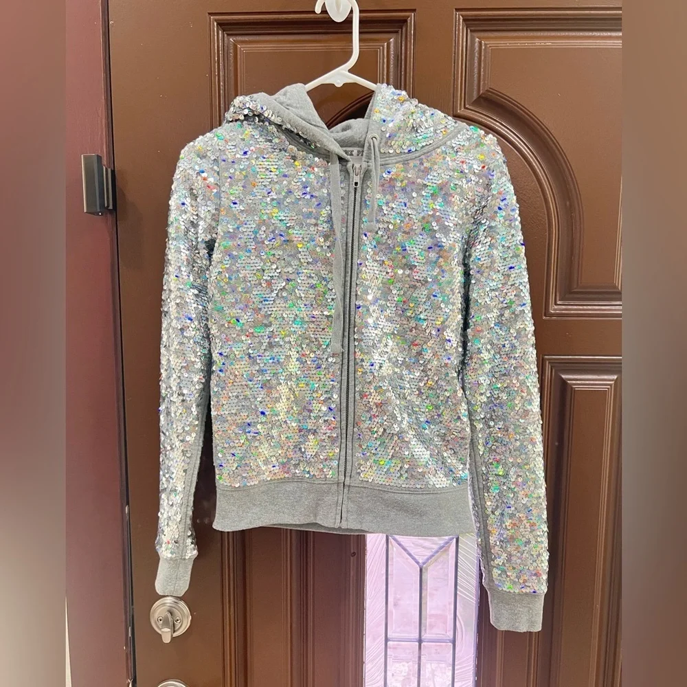 PINK Victoria's Secret Glittering Silver Hoodie